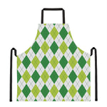 White And Green Argyle Pattern Print Apron