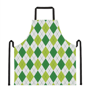 White And Green Argyle Pattern Print Apron