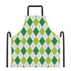 White And Green Argyle Pattern Print Apron