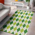 White And Green Argyle Pattern Print Area Rug