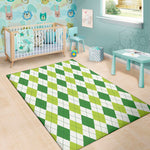 White And Green Argyle Pattern Print Area Rug