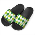 White And Green Argyle Pattern Print Black Slide Sandals