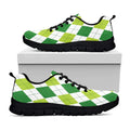 White And Green Argyle Pattern Print Black Running Shoes