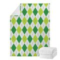 White And Green Argyle Pattern Print Blanket