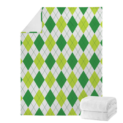 White And Green Argyle Pattern Print Blanket