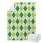 White And Green Argyle Pattern Print Blanket