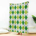 White And Green Argyle Pattern Print Blanket