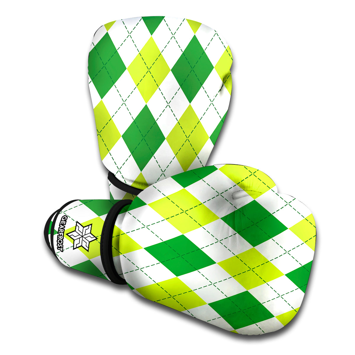 White And Green Argyle Pattern Print Boxing Gloves