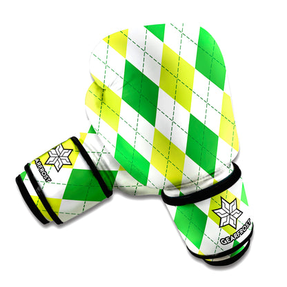 White And Green Argyle Pattern Print Boxing Gloves