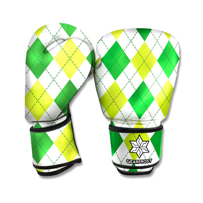 White And Green Argyle Pattern Print Boxing Gloves