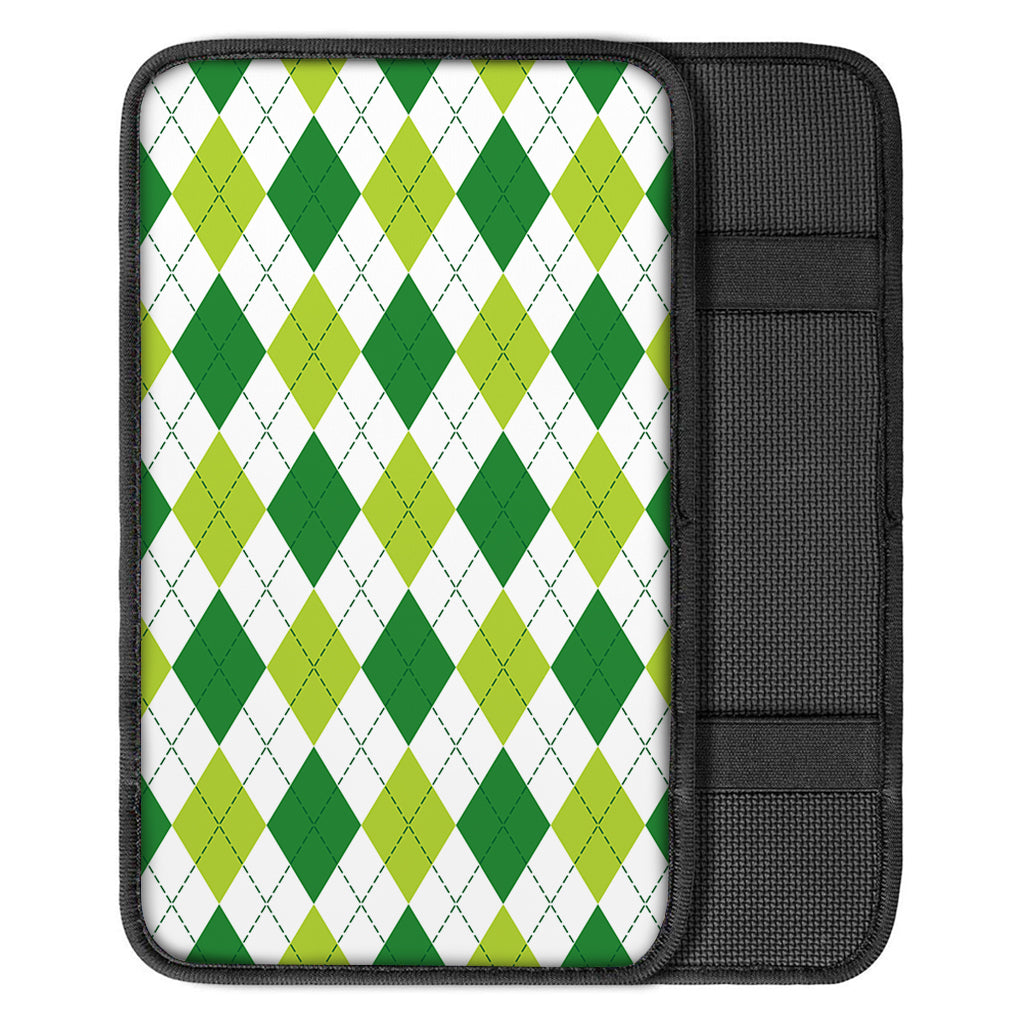 White And Green Argyle Pattern Print Car Center Console Cover