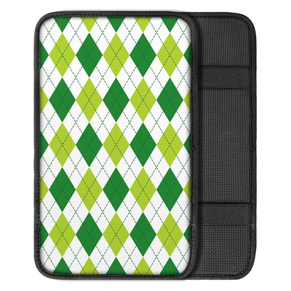 White And Green Argyle Pattern Print Car Center Console Cover