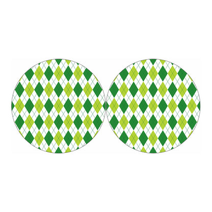 White And Green Argyle Pattern Print Car Coasters