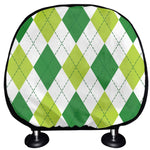 White And Green Argyle Pattern Print Car Headrest Covers