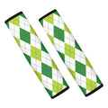 White And Green Argyle Pattern Print Car Seat Belt Covers