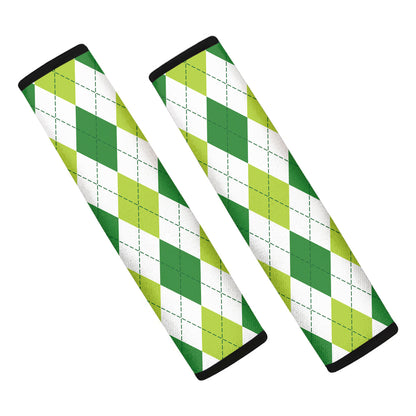 White And Green Argyle Pattern Print Car Seat Belt Covers