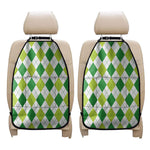 White And Green Argyle Pattern Print Car Seat Organizers