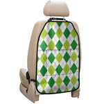 White And Green Argyle Pattern Print Car Seat Organizers