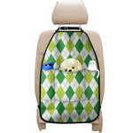 White And Green Argyle Pattern Print Car Seat Organizers