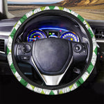 White And Green Argyle Pattern Print Car Steering Wheel Cover