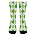 White And Green Argyle Pattern Print Crew Socks