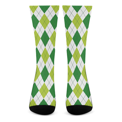 White And Green Argyle Pattern Print Crew Socks