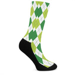 White And Green Argyle Pattern Print Crew Socks