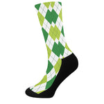 White And Green Argyle Pattern Print Crew Socks