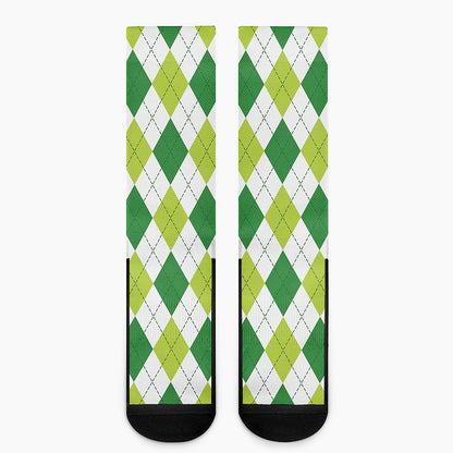 White And Green Argyle Pattern Print Crew Socks