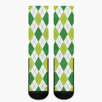White And Green Argyle Pattern Print Crew Socks