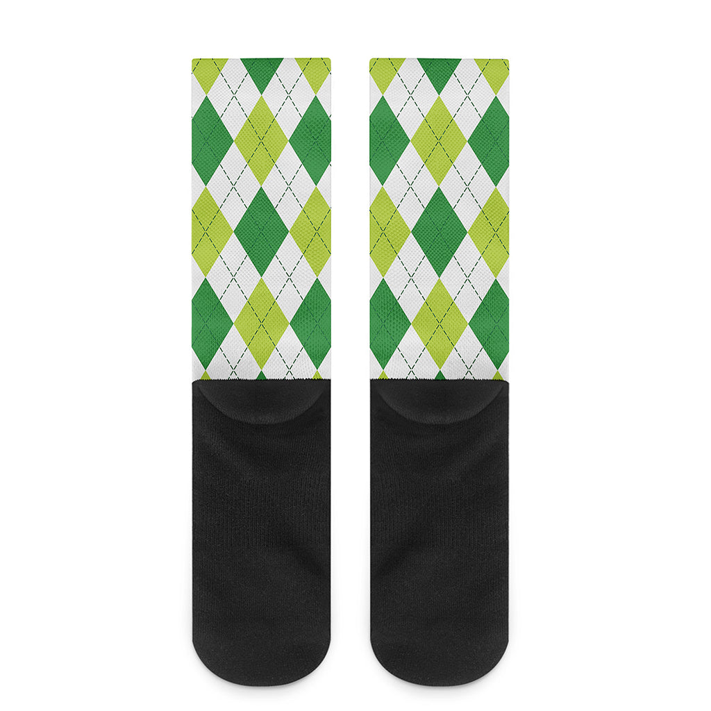 White And Green Argyle Pattern Print Crew Socks