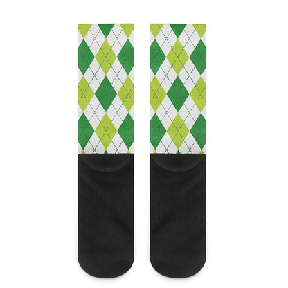 White And Green Argyle Pattern Print Crew Socks