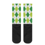 White And Green Argyle Pattern Print Crew Socks