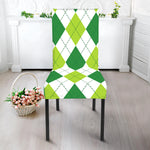 White And Green Argyle Pattern Print Dining Chair Slipcover