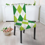 White And Green Argyle Pattern Print Dining Chair Slipcover