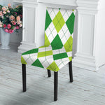 White And Green Argyle Pattern Print Dining Chair Slipcover