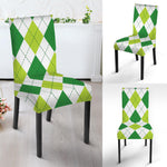 White And Green Argyle Pattern Print Dining Chair Slipcover