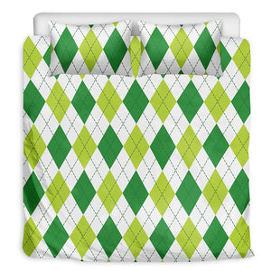 White And Green Argyle Pattern Print Duvet Cover Bedding Set