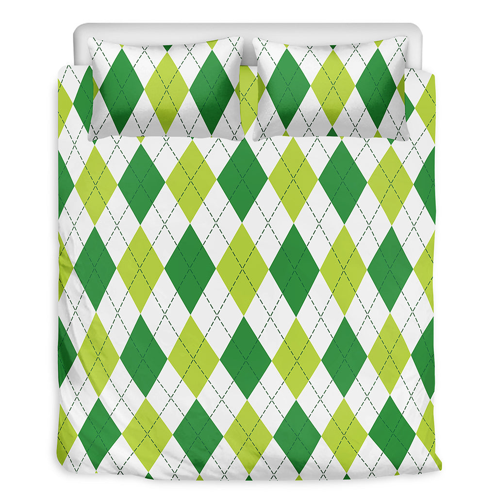 White And Green Argyle Pattern Print Duvet Cover Bedding Set