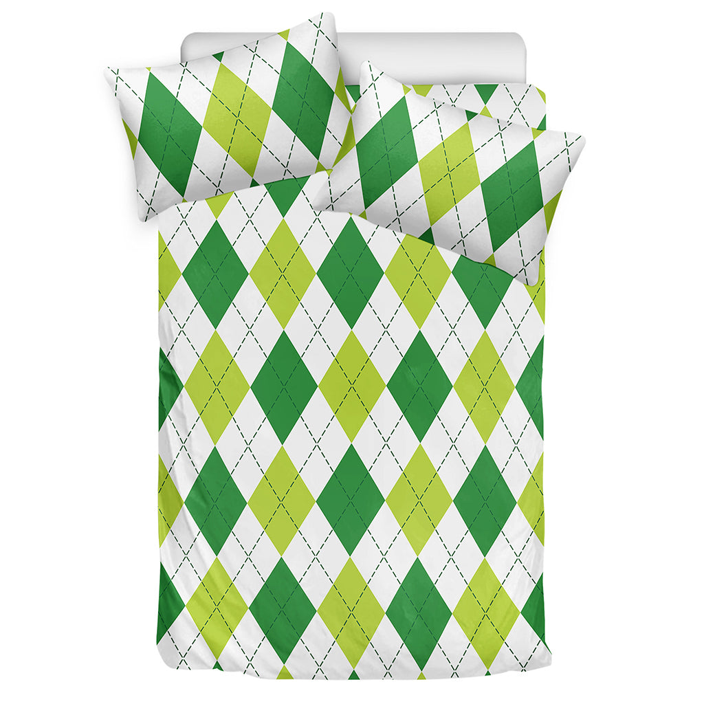 White And Green Argyle Pattern Print Duvet Cover Bedding Set