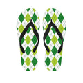 White And Green Argyle Pattern Print Flip Flops