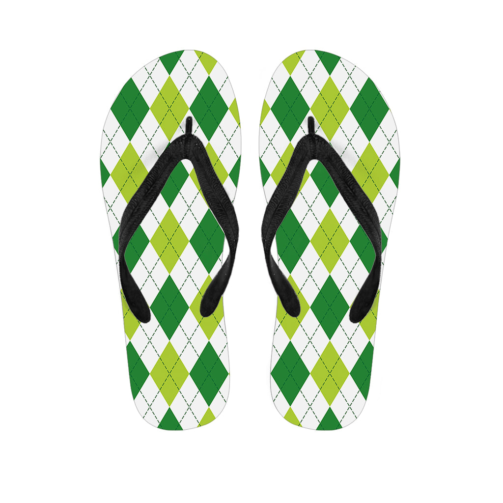 White And Green Argyle Pattern Print Flip Flops