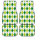White And Green Argyle Pattern Print Front and Back Car Floor Mats
