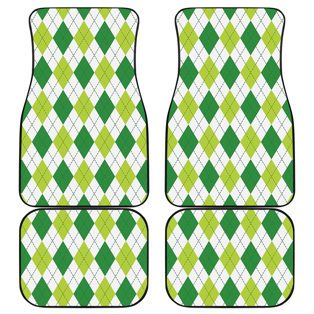 White And Green Argyle Pattern Print Front and Back Car Floor Mats