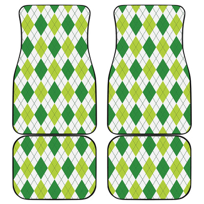 White And Green Argyle Pattern Print Front and Back Car Floor Mats