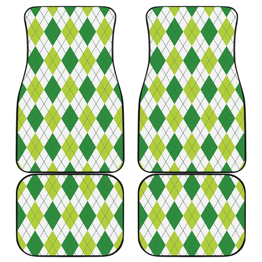 White And Green Argyle Pattern Print Front and Back Car Floor Mats