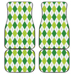 White And Green Argyle Pattern Print Front and Back Car Floor Mats