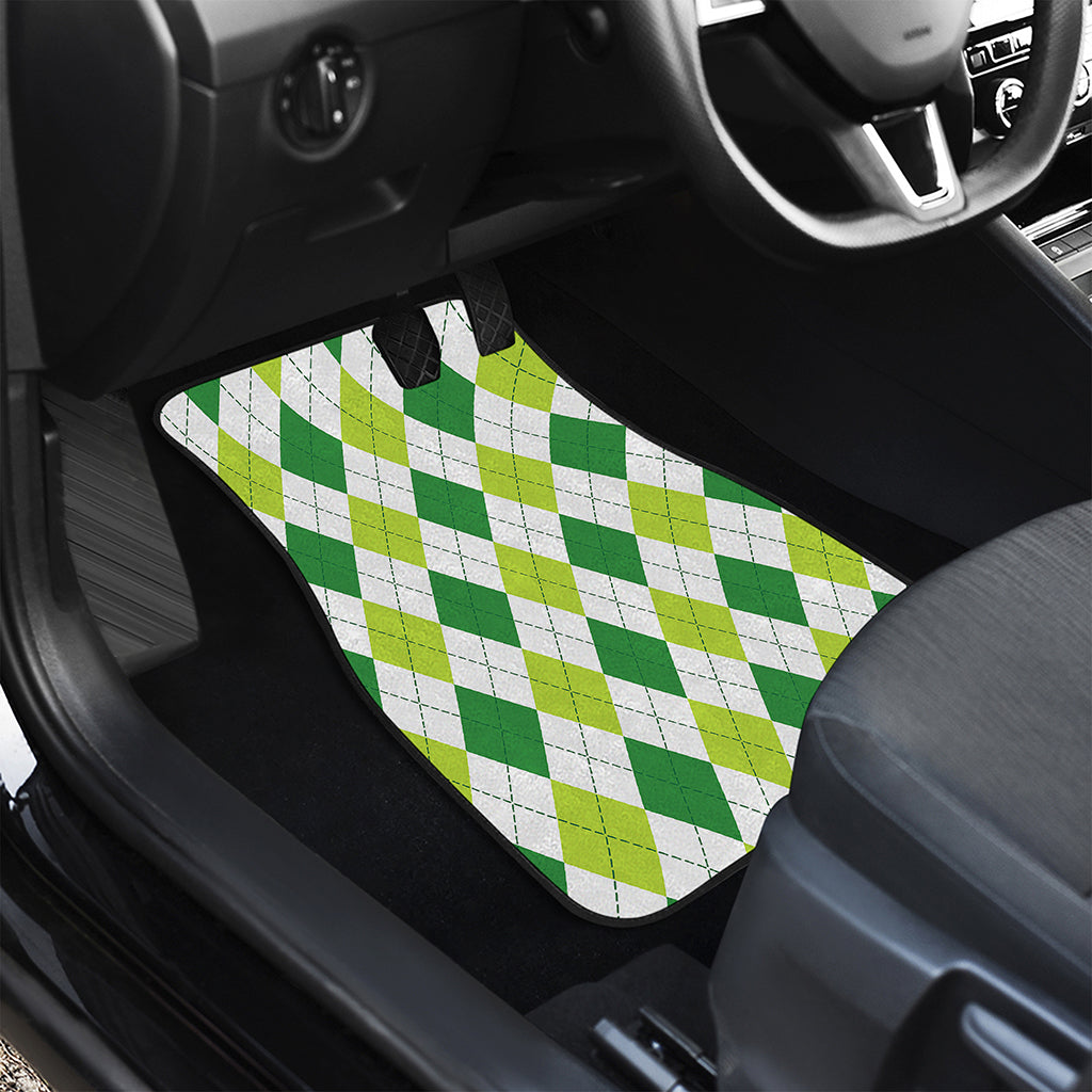 White And Green Argyle Pattern Print Front and Back Car Floor Mats