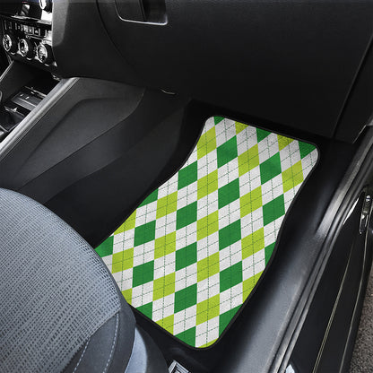 White And Green Argyle Pattern Print Front and Back Car Floor Mats