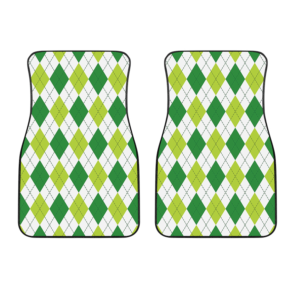 White And Green Argyle Pattern Print Front Car Floor Mats